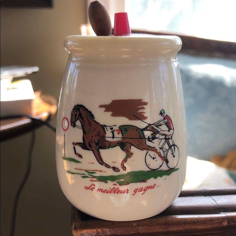 RARE set Vtg Amira Moutarde mustard jar and spoon